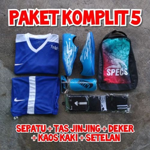 Promo Sepatu Futsal Paket Komplit 5 Sepatu Tas Baju Deker Kaos Kaki Ter