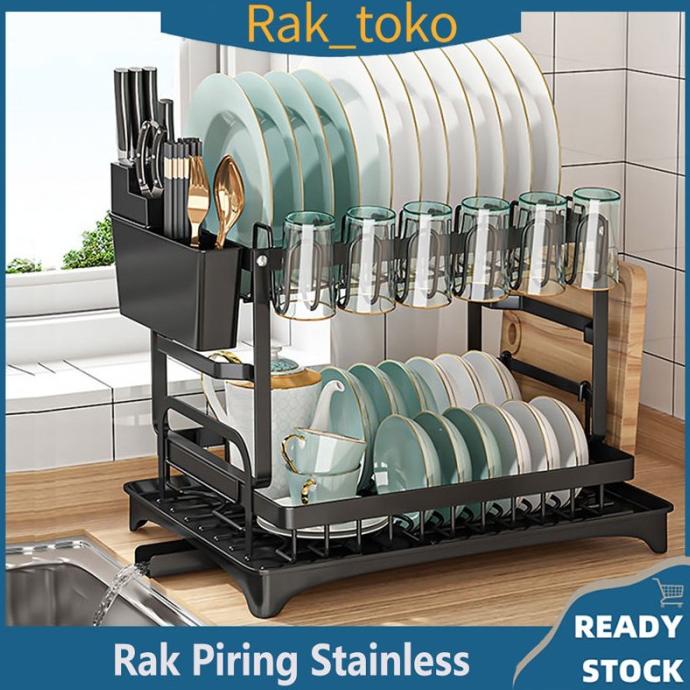 Rak Piring Dapur Stainless Steel Rak Piring Wastafel Peniris Otomatis