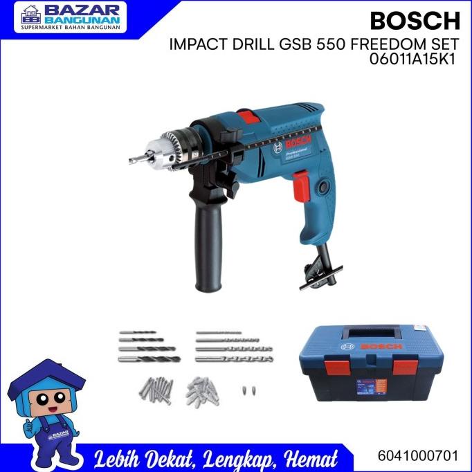 Paket Mesin Bor Hammer Drill Tangan Set Bosch Freedom Gsb 550 / Gsb550
