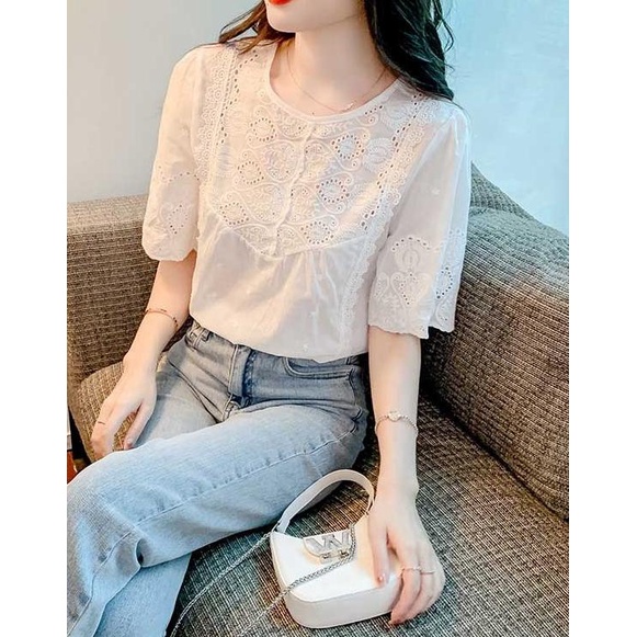 BLOUSE WANITA KOREAN STYLE T7947/ATASAN PUTIH WANITA IMPORT/BLOUSE PUT SRISARI5