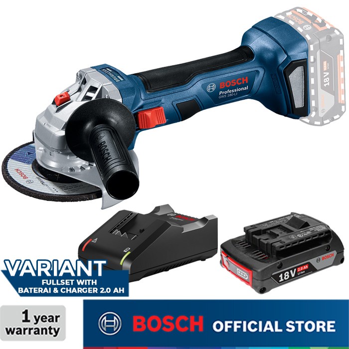Bosch Gerinda Tangan Baterai 18 Volt GWS 180-LI Full Set (2.0ah) -Megah CT