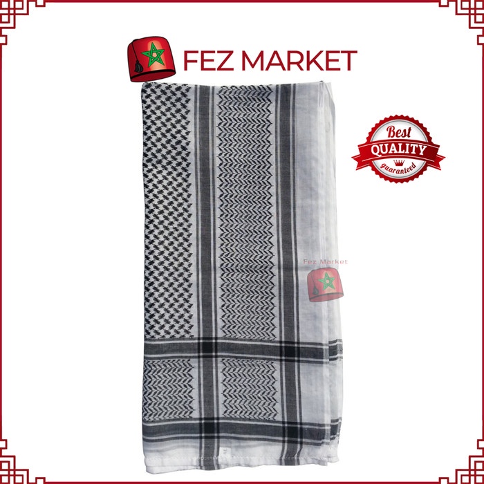 sorban Sorban Arafah Katun Warna Putih dan HitamKeffiyeh Ukuran 120 x 120cm(B4G3) sorban pria palest