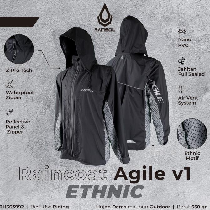 Rainsol Agile v1 | Jas Hujan Motor Dewasa | Double Sleting