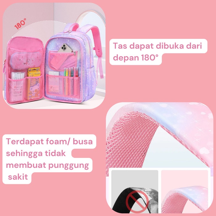 Tas Ransel Sekolah Anak Rainbow Tas Sekolah Perempuan Pelangi Import