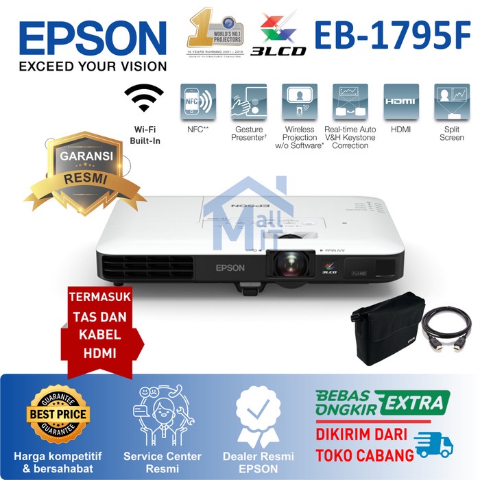 PROYEKTOR EPSON EB-1795F 1795F EB1795F MINI SLIM PORTABLE FULL HD 1080