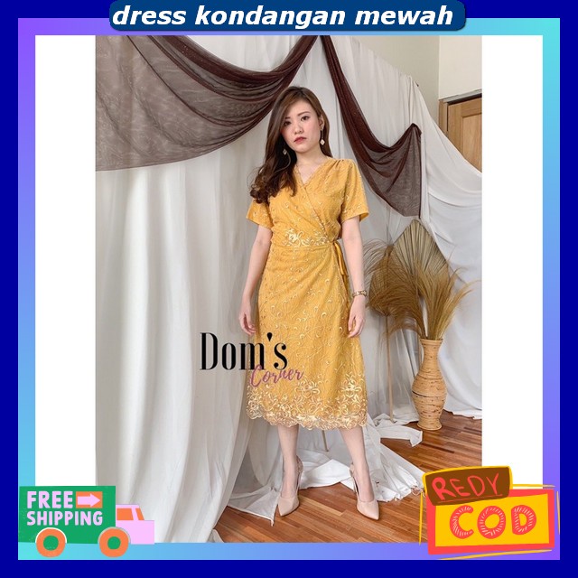 Dress Natal Remaja Perempuan Dreas Midi Driss Briesmaid Murah Premium Dres Brukat Kondangan Mewah El
