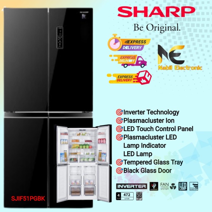 SHARP SJ-IF51PG-BK KULKAS 4 PINTU 472 L J-TECH INVERTER