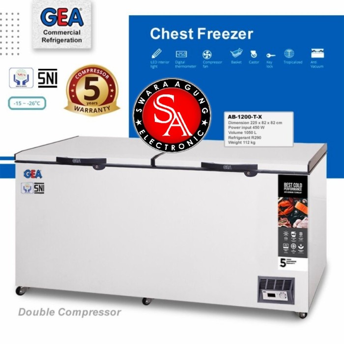 CHEST FREEZER 1050 LTR DOUBLE KOMPRESOR GEA TYPE:AB-1200(KHUSUS MEDAN)