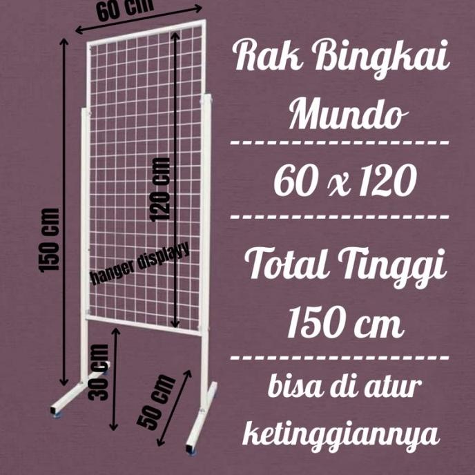 Rak Mundo 60x120 CM Standing Rak Ram Wire Mesh Pajangan Aksesoris