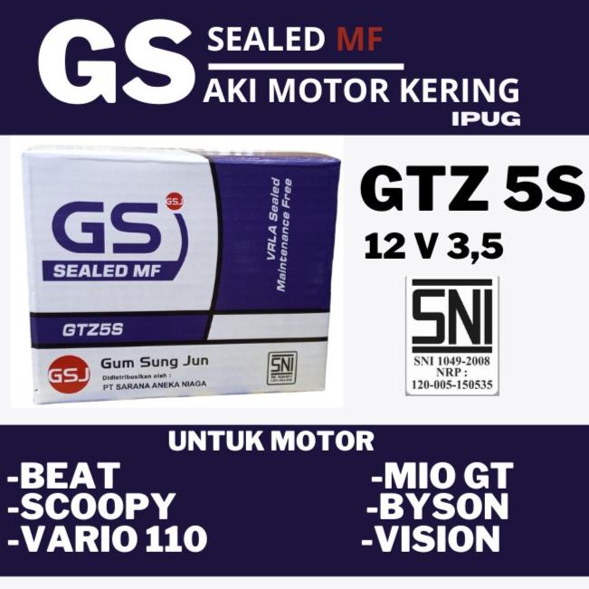 Harga Miring Aki Motor Honda Beat Karbu/Fi, Vario 110, Mio Soul Gtz5S Gs Aki Kering