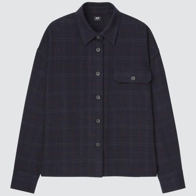 Best Sales Uniqlo Women Jaket Kemeja Crop Heavy Flannel Lengan Panjang - Jaket Original