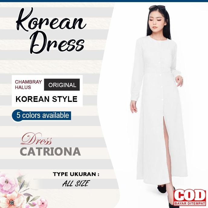 Long Dress Korea Putih Polos Wanita / Maxi Dress Wanita Lengan Panjang Berkualitas