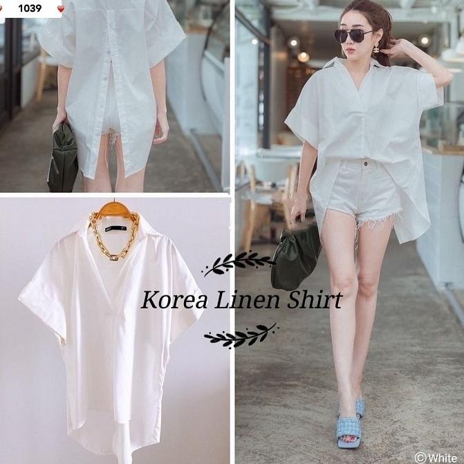 Terlaris Cfs 1039 Korea Linen Shirt Blouse Atasan Wanita Fashion Original
