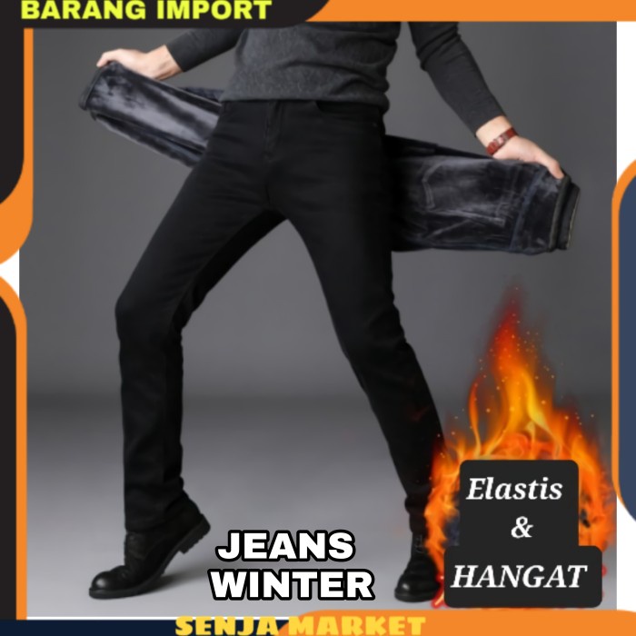 CELANA JEANS WINTER LONGJOHN MUSIM DINGIN SALJU TEBAL IMPORT PRIA