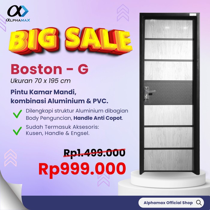 ALPHAMAX BOSTON-G PINTU KAMAR MANDI PINTU PVC + ALUMINIUM 70 X 195 CM