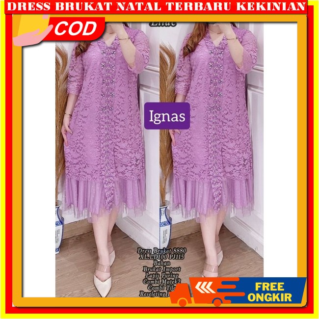 Dress Brokat Terbaru 2023 Dres Wanita Kristen Brukat Pesta Mewah Warna Peach Pink Kuning Dres Brokat