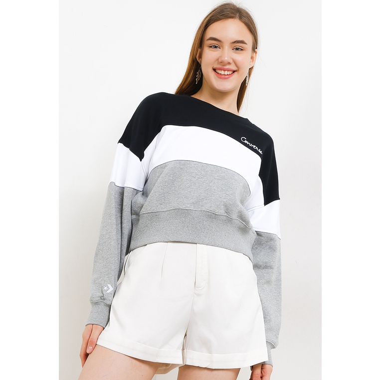 Hoodie Converse Original Wanita Hodi Cropped sweatshirt desain color block untuk urban comfy style O