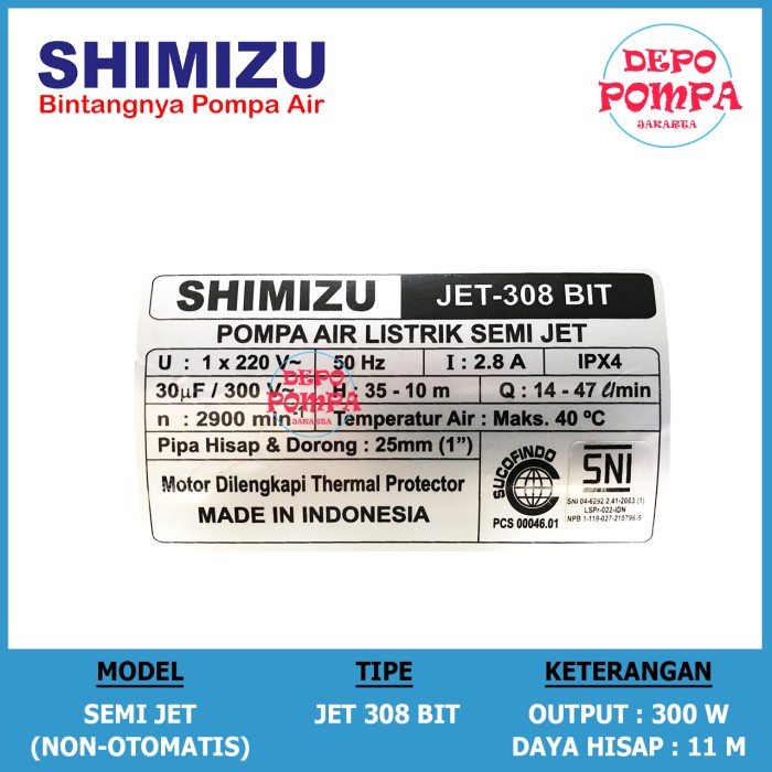 Pompa Air Shimizu Semi Jet 308 Bit