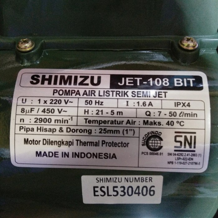 Shimizu : Pompa Air Semi Jet Shimizu Jet-108 Bit Non Otomatis