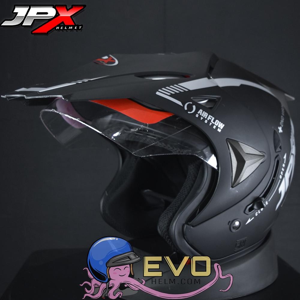 HELM JPX SUPERMOTO SOLID BLACK DOFF ORIGINAL HELM JPX HALFFACE JPX SUPERMOTO SUPREME DOUBLE VISOR Ba