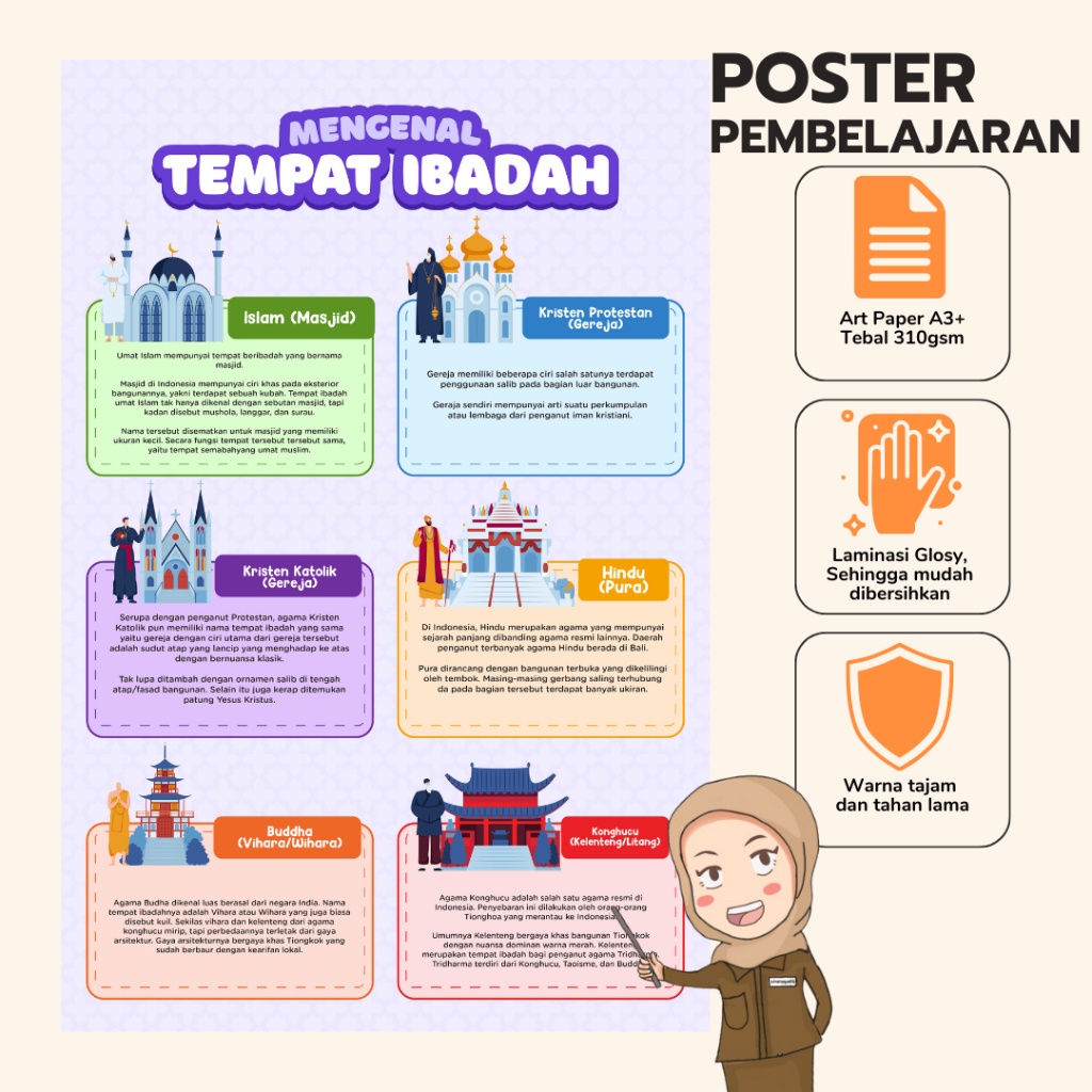 

Bu Guru Ria - Poster Tempat Ibadah di Indonesia Wipe And Clean poster