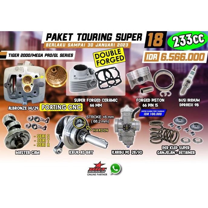 Paket Touring 18 Tiger BRT-Head-Block-Kruk AS-Karbu PE PWK-Per Klep