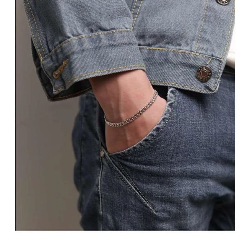 GELANG RANTAI TITANIUM GELANG TANGAN PRIA & WANITA GELANG SILVER