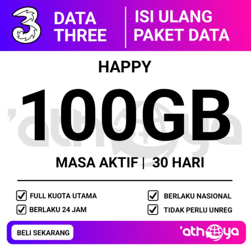 KUOTA TRI 3 THREE PAKET DATA TRI HAPPY 30 HARI