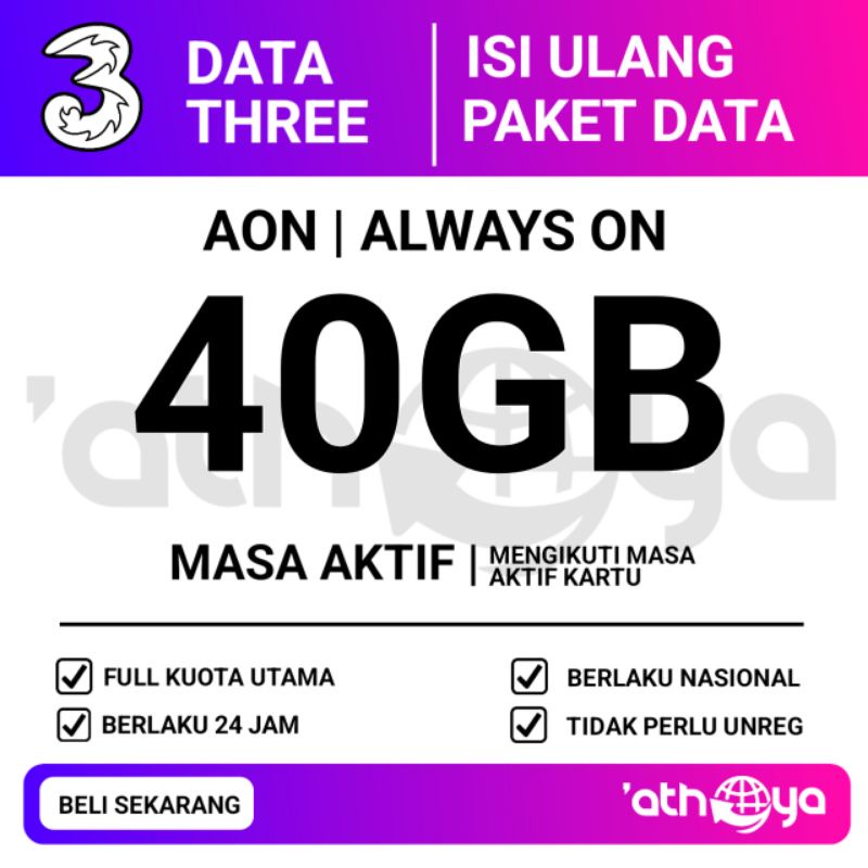 Kuota Tri AON kuota 3 aon paket data tri