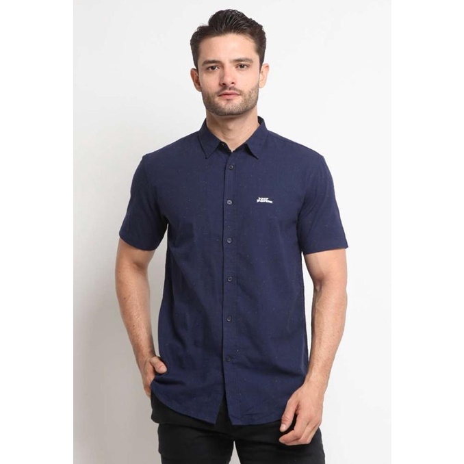 Kemeja Pria No Fear Crowley Slim Fit Shirt Original Navy Size M Wafamart00