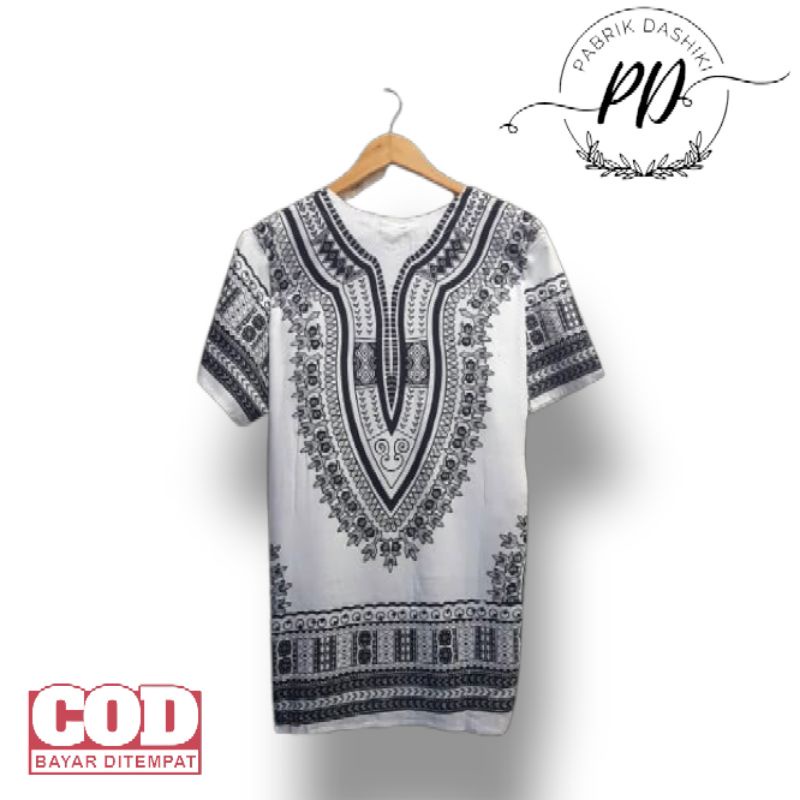 Baju dashiki uje putih/ baju pria wanita/ baju santai/ baju kaos dashiki
