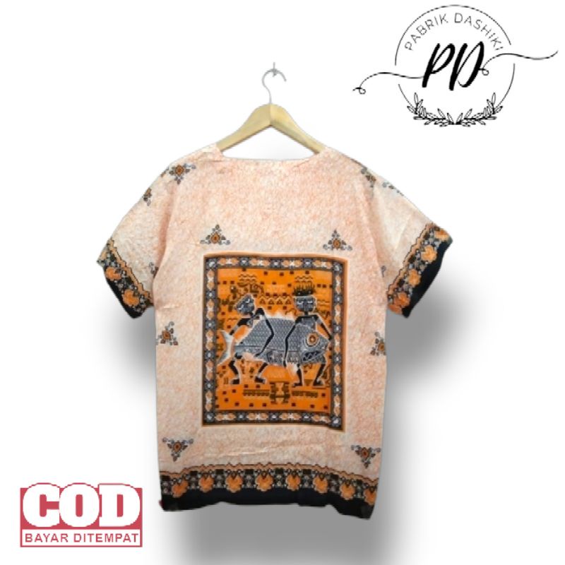 Baju etnik motif ikan putih/ baju pria wanita/ baju santai/ baju kaos etnik