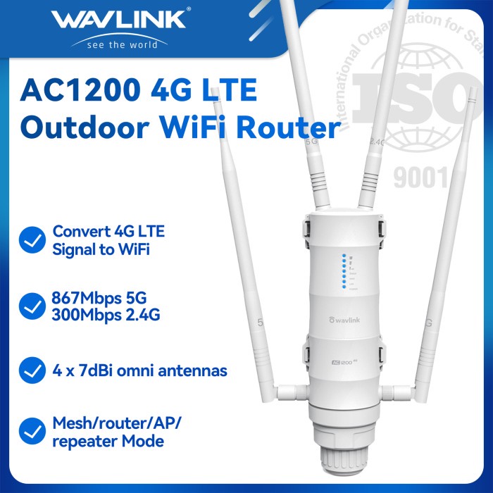 Wavlink AC1200 Daya Tinggi Dual Band 4G LTE Router Wi-Fi Luar Ruang
