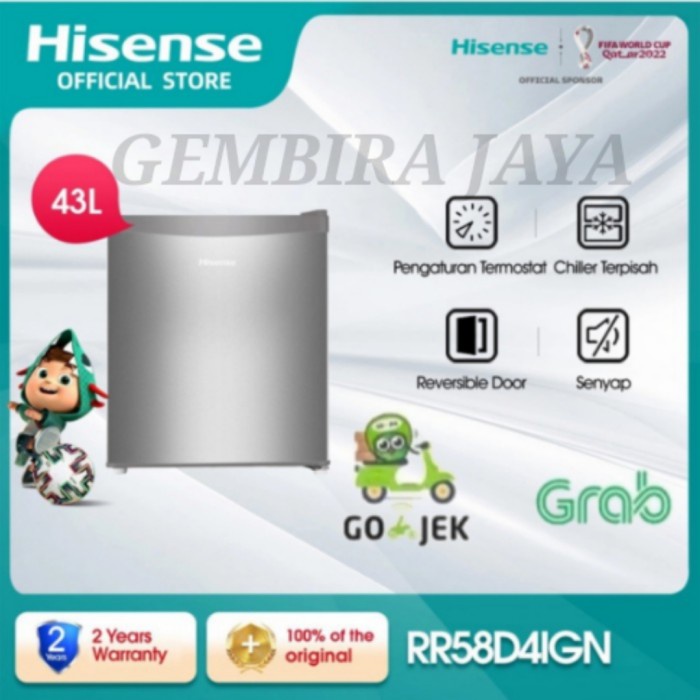 HISENSE KULKAS MINI BAR [43L] RR58D4IGN - SILVER ORIGINAL