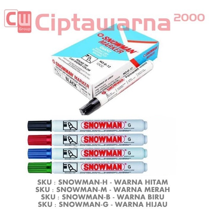 

cusss order] 1 Pcs Spidol Snowman Permanent Marker G-12 Hitam Merah Biru Permanen