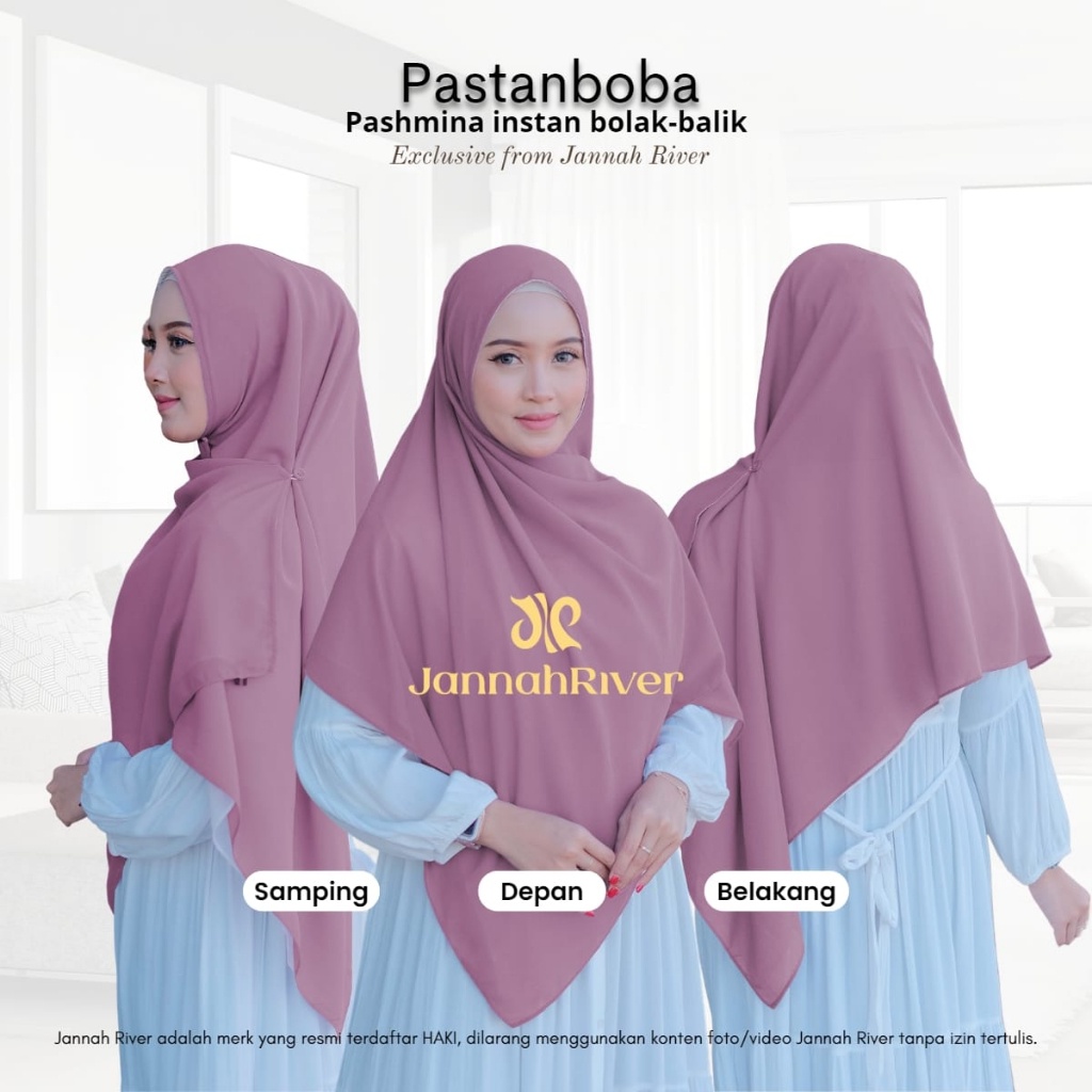 STYLISH HIJAB DAILY Jannah River - PASTANBOBA 1 Jilbab 2 Warna Pashmina Instan Bolak-balik Ceruty