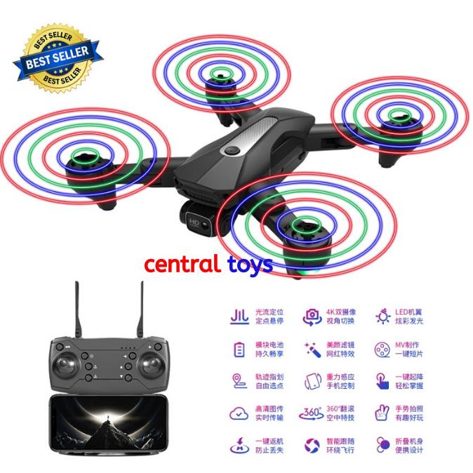 Rc Drone Ky608 Led Propeller Camera Wifi 4K Optical Flow Altitude Hold