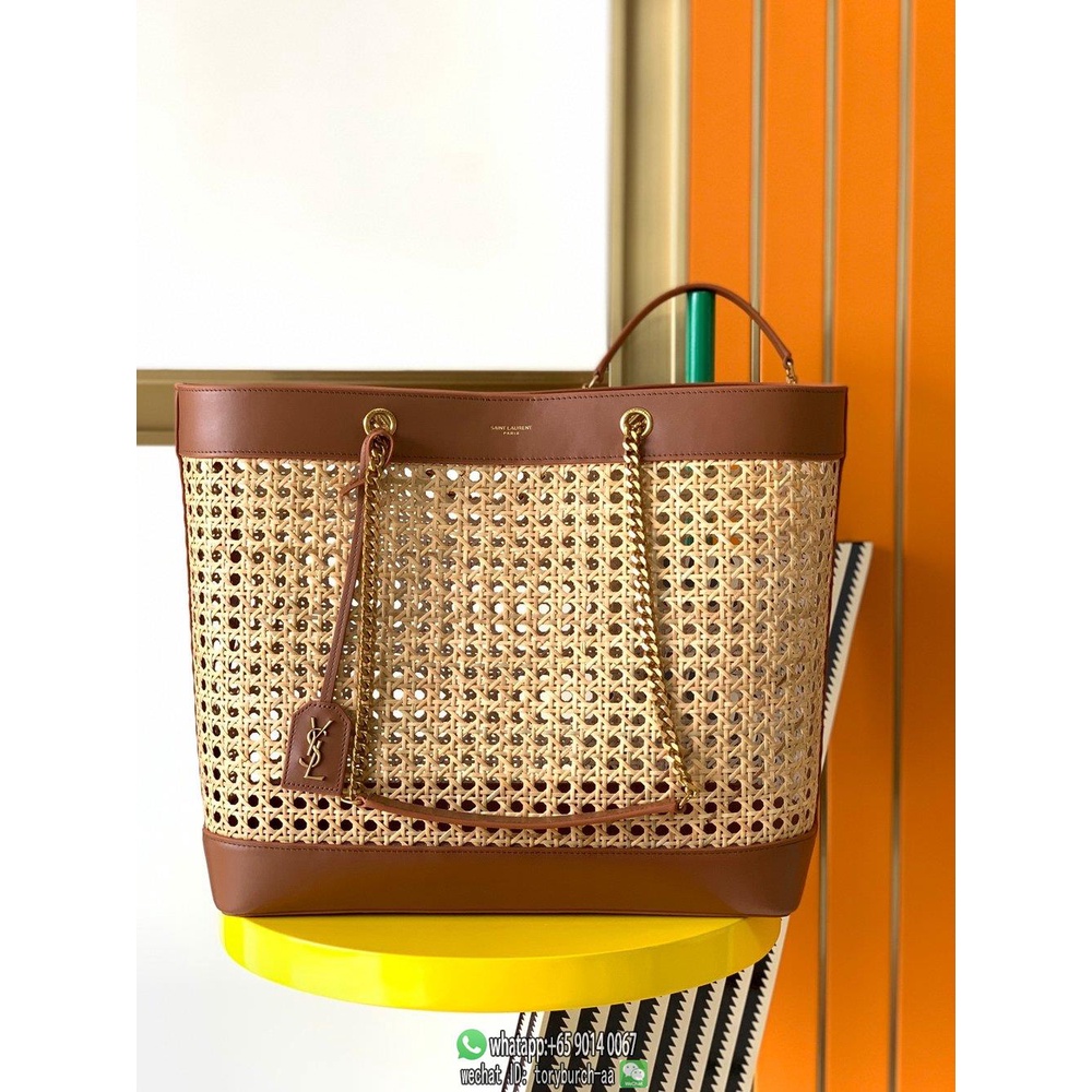 YSL  braided open shoulder shopper tote holiday resort beach bag authentic quality