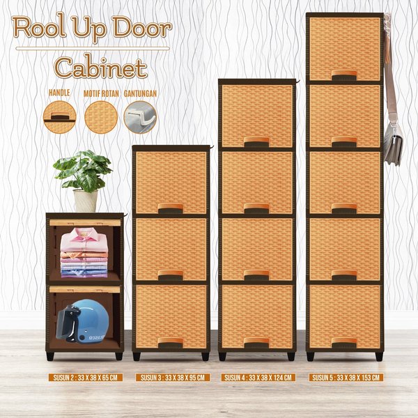 AKAKO ROLL UP DOOR - LEMARI PLASTIK SLIDING UP RAK BUKU RAK SERBAGUNA 4 SUSUN