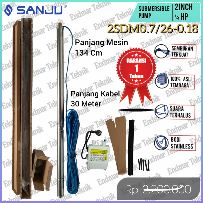 [New] Sanju Pompa Satelit Submersible 2 Inch 0.25 Hp Pk 180 Watt Kabel 30M Berkualitas