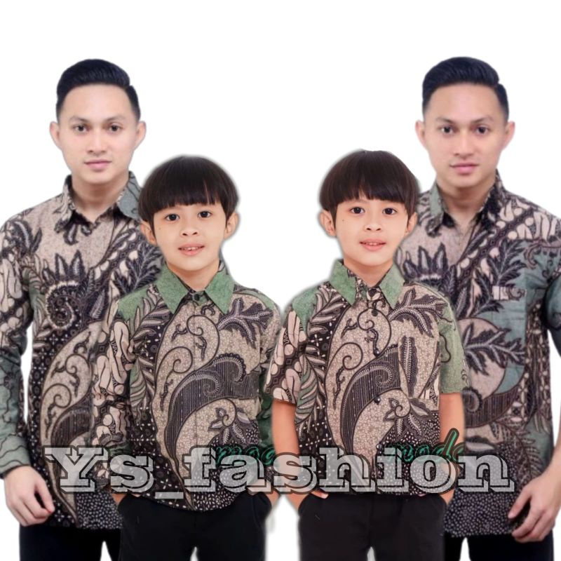 Batik atasan kemeja couple ayah dan anak motif Kate ijo/kemeja batik  warna Sage green hijau