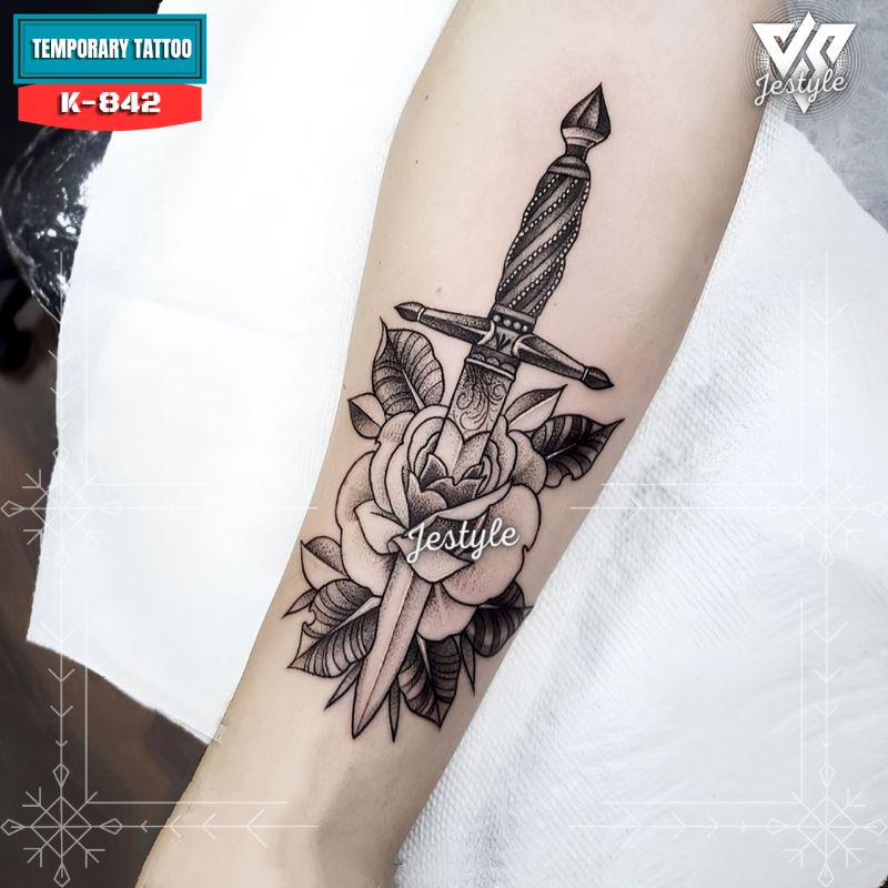 [K-842] Tato Temporer Temporary Tattoo Pedang bunga mawar
