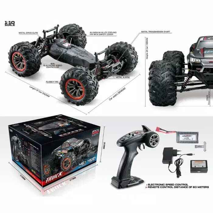 Rc Xinlehong Xlh 9125 Mobil Truck Monster Ban Besar Anti Air 1:10 4Wd