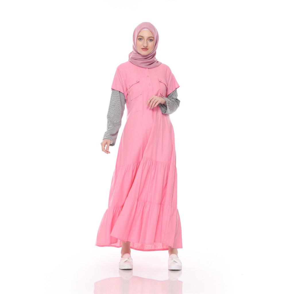 Dress Gamis Wanita Remaja Muslim Pink Kualitas Premium Model Terbaru
