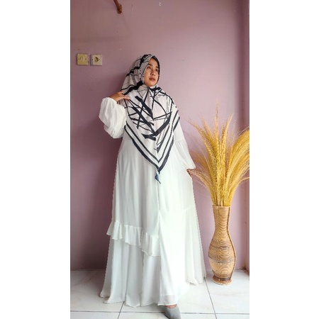 Gamis set syari putih basic khimar motif original brand by haliza syari