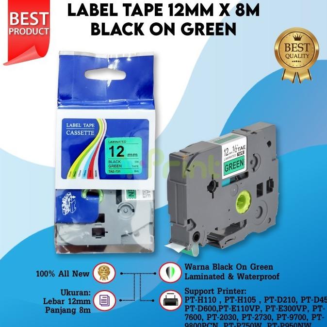 

Compatible Label Tape Laminated Tze-731 12Mm X 8M Black On Green Star
