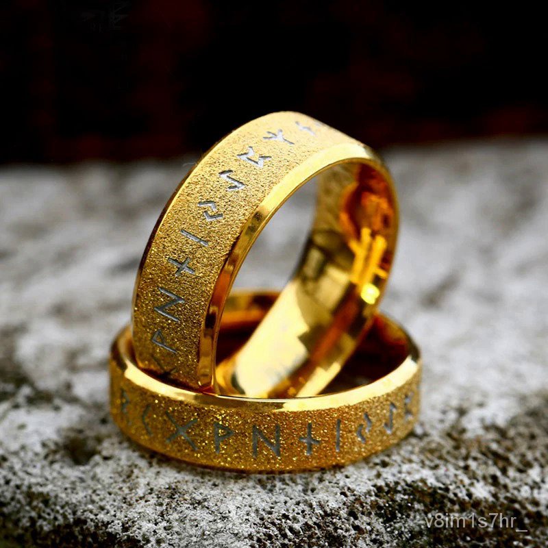 Cincin Vintage Odin Norse Viking Amulet Rune untuk Pria Pasangan 6/8Mm Baja Tahan Karat Beku Cincin 