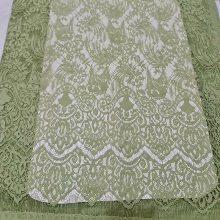 [COD] Brokat Semi Prancis Motif Rumah Gorga Batak Warna Sage Berkualitas