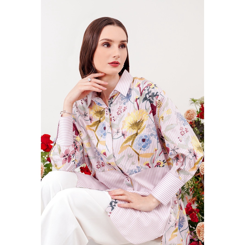 Benang Jarum - Romantic Garden Oversized Shirt - Pink