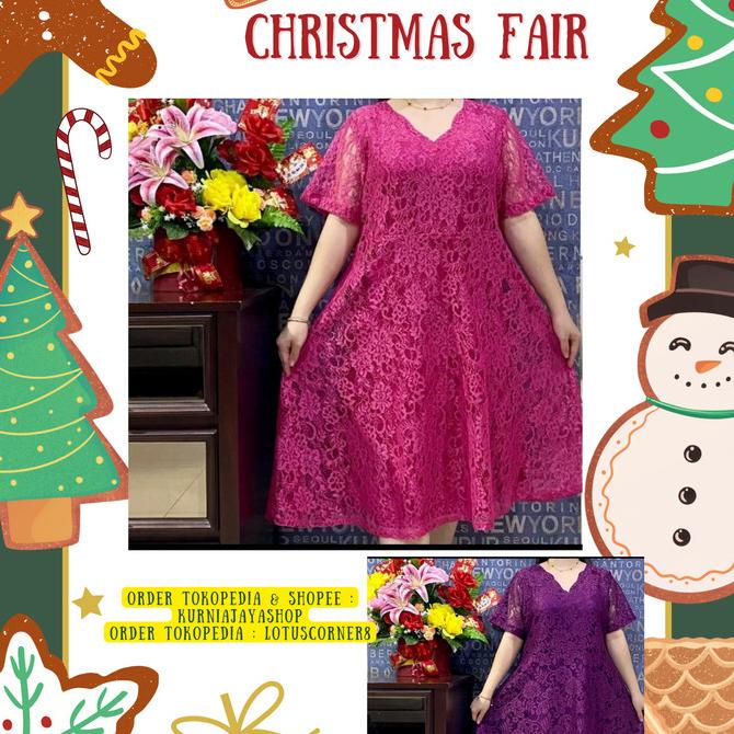 Natal // Dress Brokat Jumbo/Dress Brokat Import/Dress Natal/Dress Imlek Stok Terbatas